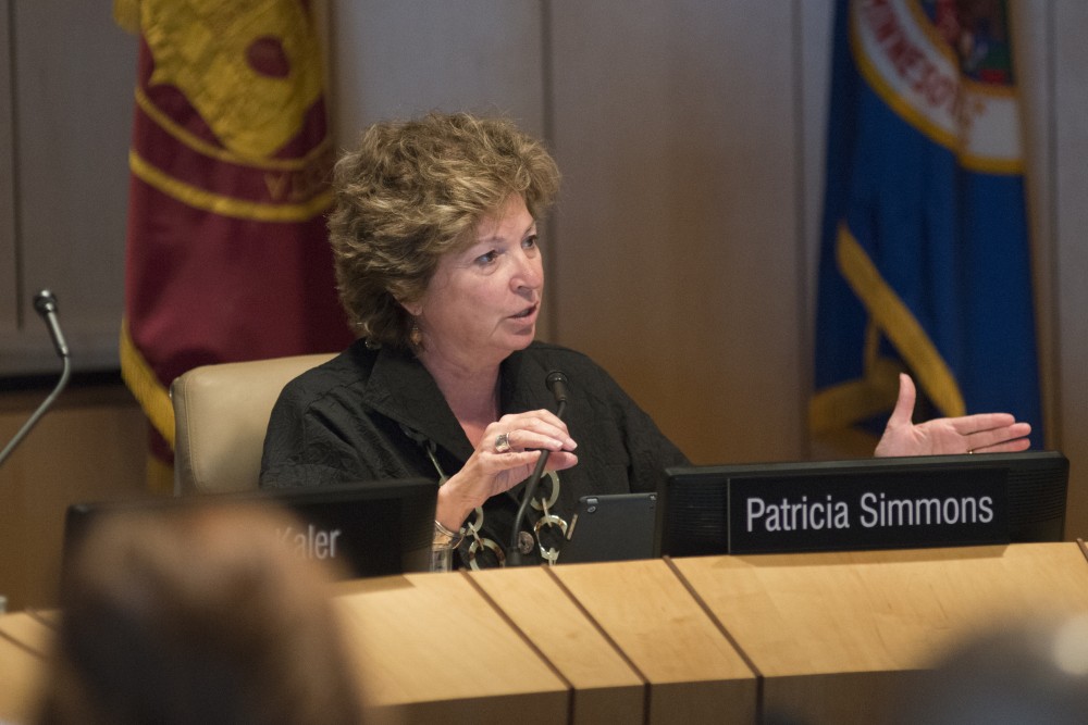 Regent Patricia Simmons speaks during a Board of Regents meeting on July 8, 2015. Simmons announced her resignation from the Board on Wednesday.