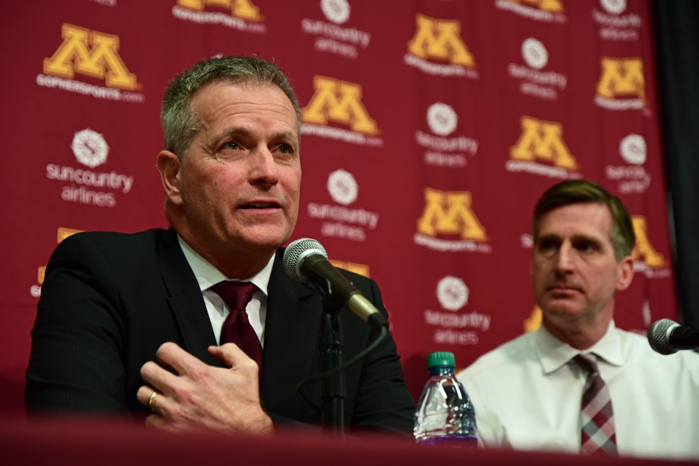 Don Lucia speaks about stepping down as the Gophers mens hockey head coach during a press conference on Tuesday, March 20. Lucia coached the team for 19 years.