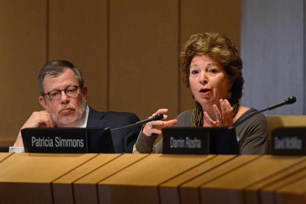 Regent Patricia Simmons speaks at a Board of Regents meeting on June 8, 2017 at McNamara Alumni Center. Simmons recently announced her resignation from the Board of Regents.