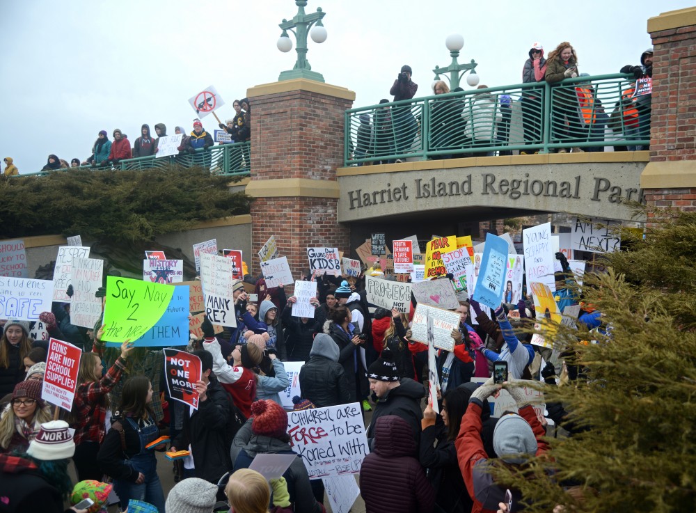 Gun control advocates gather at Harriet Island Regional Park for March for Our Lives Minnesota on Saturday, March 24. The march to the State Capitol drew thousands of participants including many children, teachers, and individuals personally impacted by gun violence.