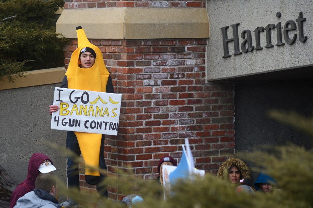 A teenager in a banana suit participates in March for Our Lives Minnesota at Harriet Island Regional Park on Saturday, March 24. The march to the State Capitol drew thousands of participants including many children, teachers, and individuals personally impacted by gun violence.