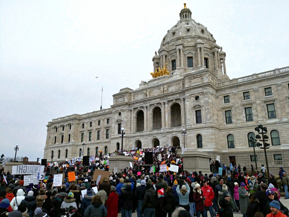 Thousands of protesters, many of them teenagers, gather outside the Minnesota State Capitol to speak out against gun violence on Saturday, March 24.