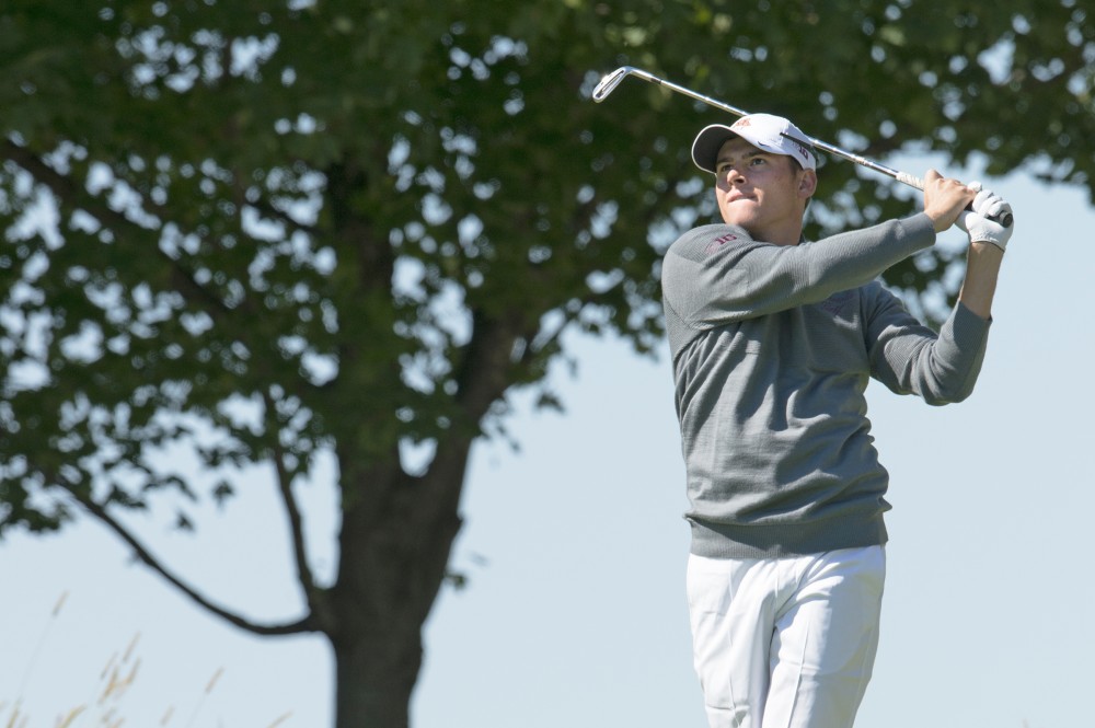 Riley Johnson plays at the Windsong Golf Club during the Gopher Invitational on Sept. 13, 2015.