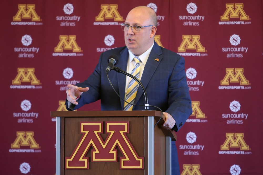 The new University of Minnesota mens hockey coach, Bob Motzko, speaks at a press conference on Thursday, March 29. 