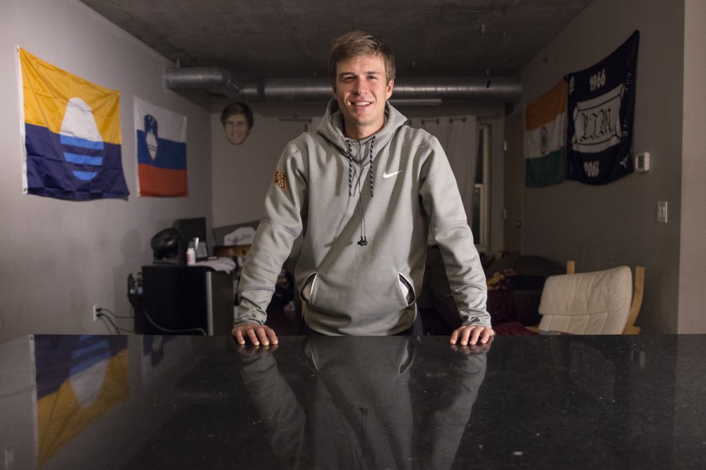 Senior Matic Spec, a native of Slovenia, poses for a portrait in his home on Saturday, March 24. Spec is the only student from Slovenia currently studying at the University of Minnesota. 