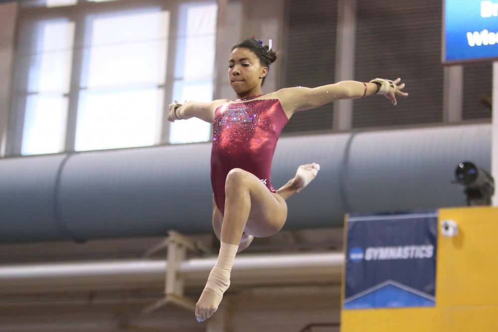 Ciara Gardner competes on the balance beam at the Regional NCAA Gymnastics Championship on April 7.
