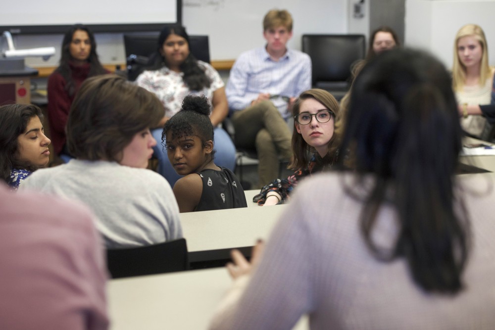 Students met for a Pizza & Policy event at Mondale Hall Thursday, April 26 to discuss gun violence.