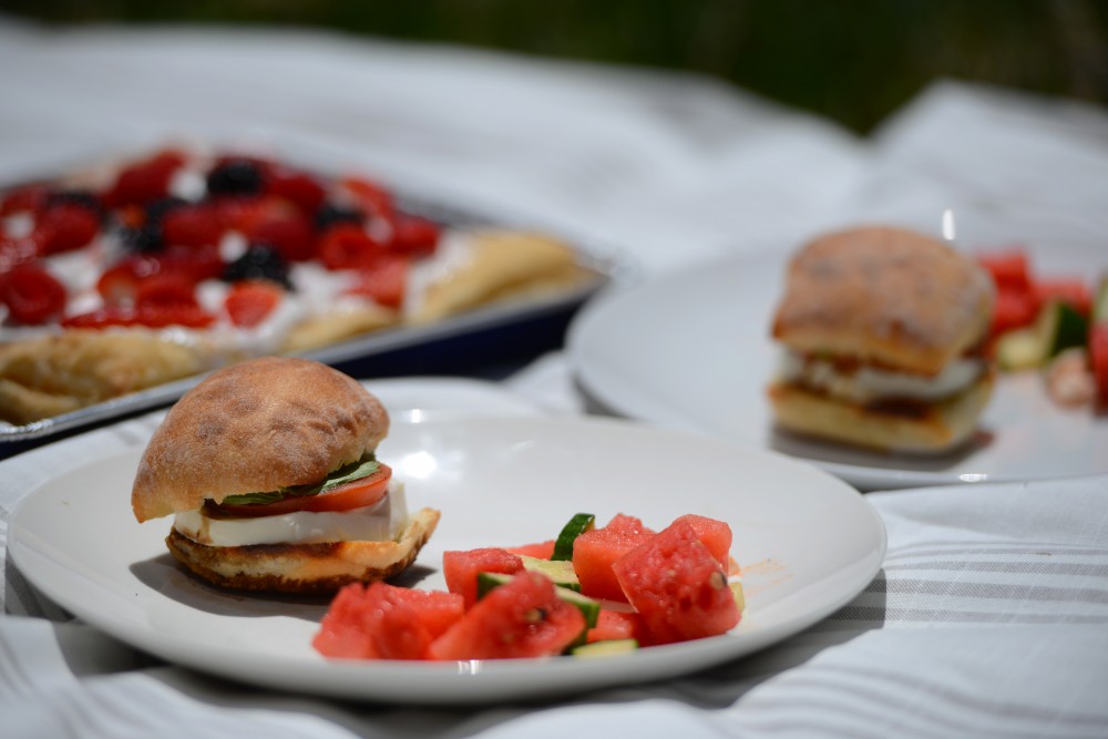The Minnesota Daily made caprese sandwiches with watermelon, feta and cucumber salad for the College Kitchen series. Dessert was a berry puff pastry with Cool Whip frosting.