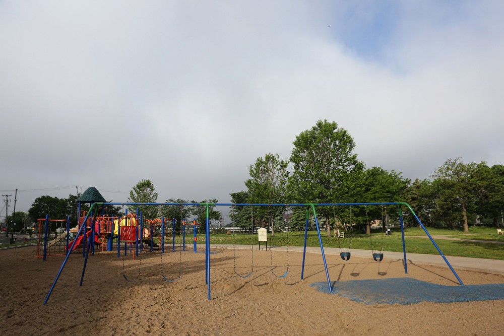 Currie Park is seen on Thursday, May 31, 2018 in Minneapolis. The Minneapolis Park Board is making improvements to the park such as converting the wading pool into a splash pad and upgrading the playground.