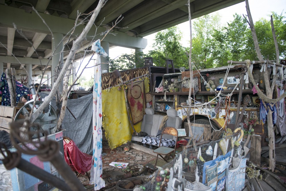 The home of Marsha Harvey, a West Bank icon, is underneath the Tenth Avenue Bridge in Minneapolis on June 19. 