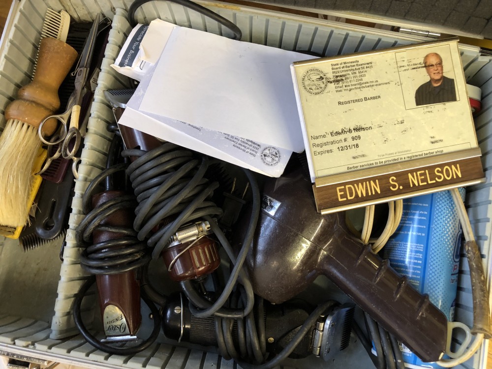 The contents of Ed Nelson’s suitcase, the only item Nelson took with when he left the Hair Shaft on June 24. Nelson has been a barber in Dinkytown for 49 years. “The only bad thing is we’re packing up and leaving. Tonight’s my last night. When I take my suitcase there, that’s the end of it,” Nelson said. “If I could, I’d work until my ambulance takes me out.”