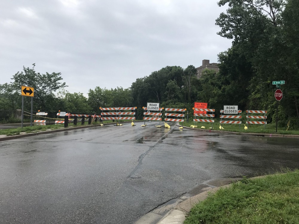 A mudslide closed West River Parkway on the University of Minnesotas West Bank campus around 10 p.m. Thursday, June 12, 2018.