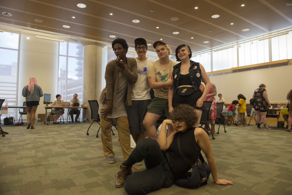 University students and zine creators pose for a photo on Saturday, Sept. 15, 2018 at Minneapolis Central Library. People around the Twin Cities area participate in the Twin Cities Zine Fest.