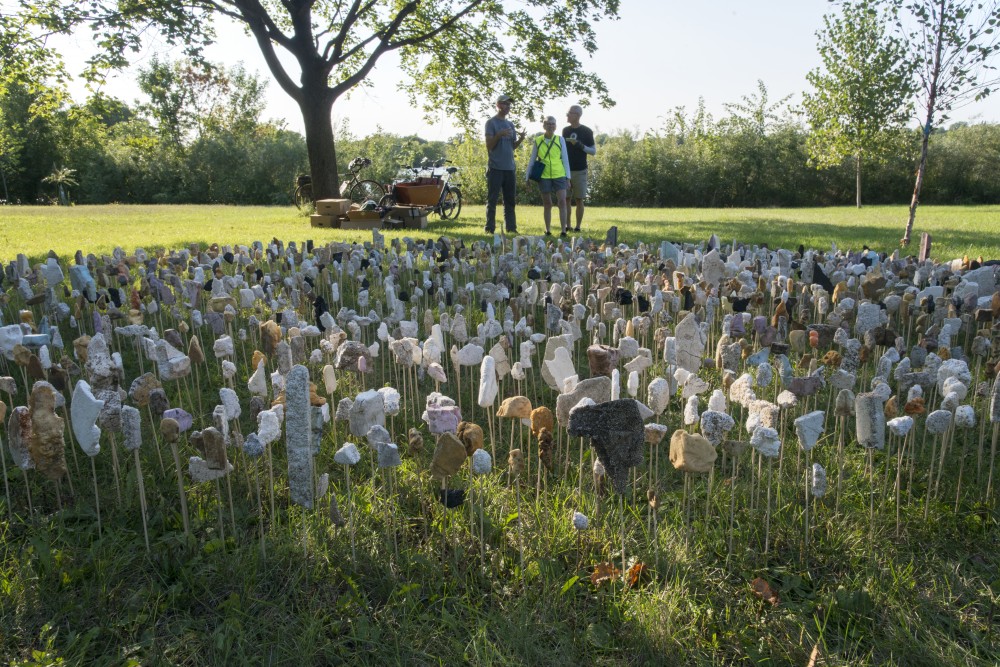 University of Minnesota Art Professor Sean Connaughty removes trash from Lake Hiawatha and repurposes it to create works of art. A work made of reclaimed styrofoam by Presley Martin is seen on Saturday, Sept. 8, 2018 in Minneapolis.