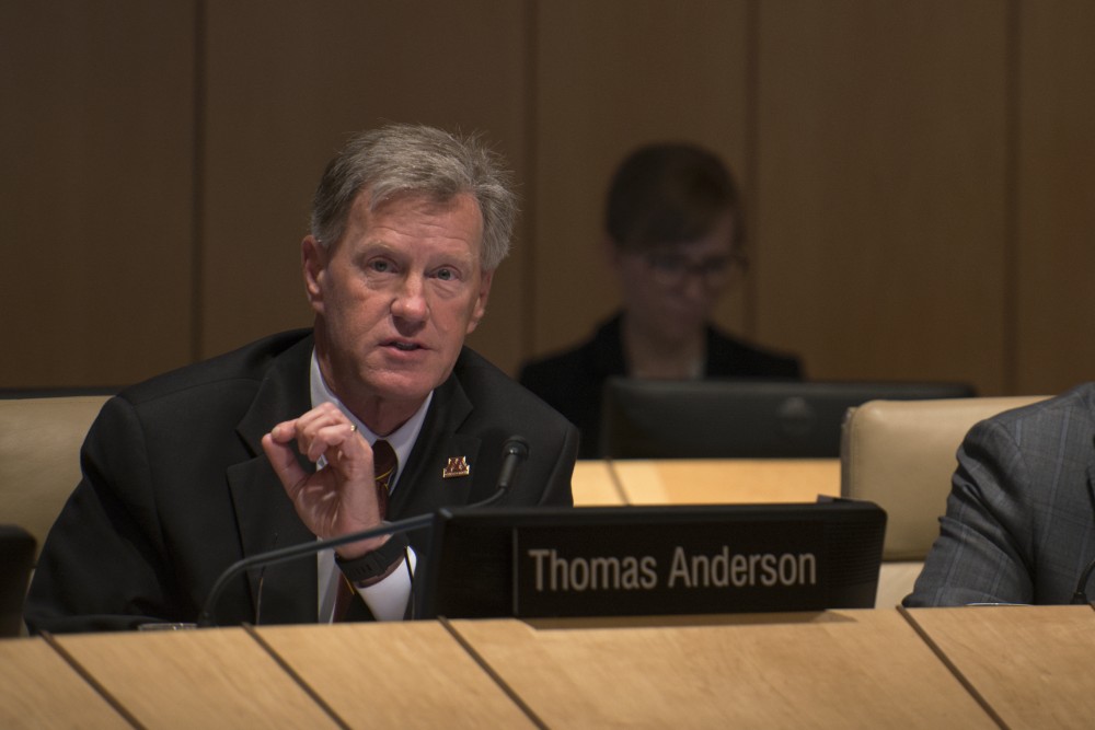Thomas Anderson speaks during the Board of Regents meeting on Friday, Sept. 14 at the McNamara Alumni Center on East bank.