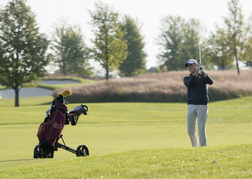 Freshman Lincoln Johnson plays during the Gopher Invitational on Sunday, Sept. 9 at Windsong Farm Golf Club in Maple Plain, Minnesota.