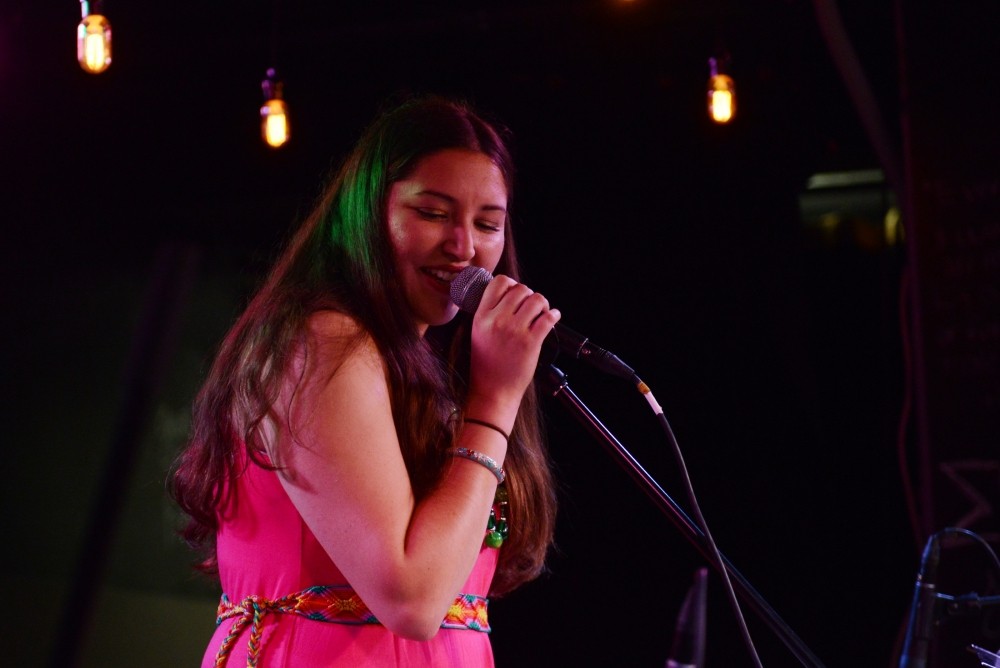 Angie Citlali sings at the Stand With Standing Rock benefit event at the Whole Music Club on Nov. 28, 2016.