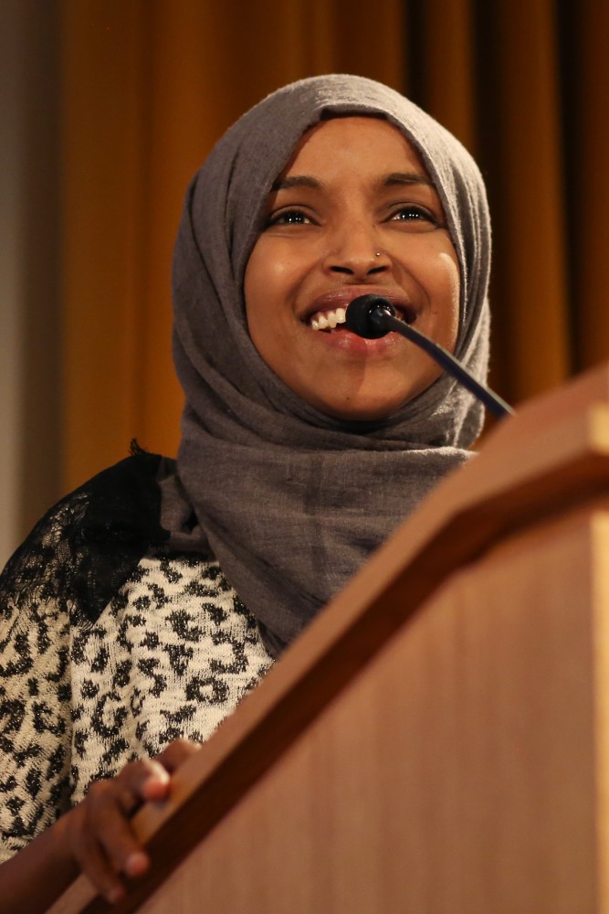 Ilhan Omar, who formerly held the 60B Senate seat, introduces a forum of candidates that could replace her seat on Monday, July 16 at Cowles Auditorium.