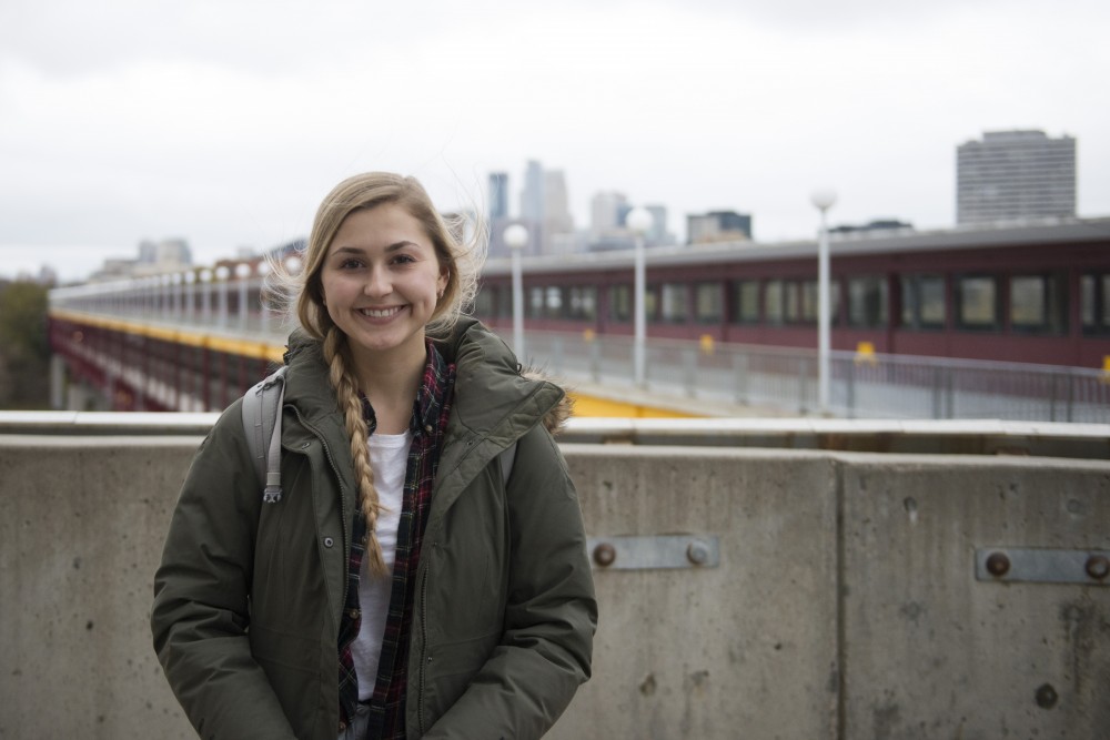 University of Minnesota freshman Molly Cozad stands for a portrait outside the Weisman Art Museum on Tuesday, Nov. 6. Cozad is planning on majoring in biology.