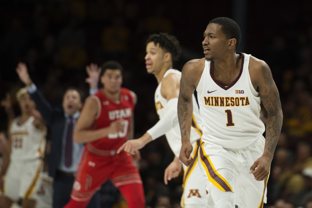 Senior Dupree McBrayer runs down court after injuring his leg on Monday, Nov. 12 at Williams Arena. The Gophers beat the Utes 78-69. 