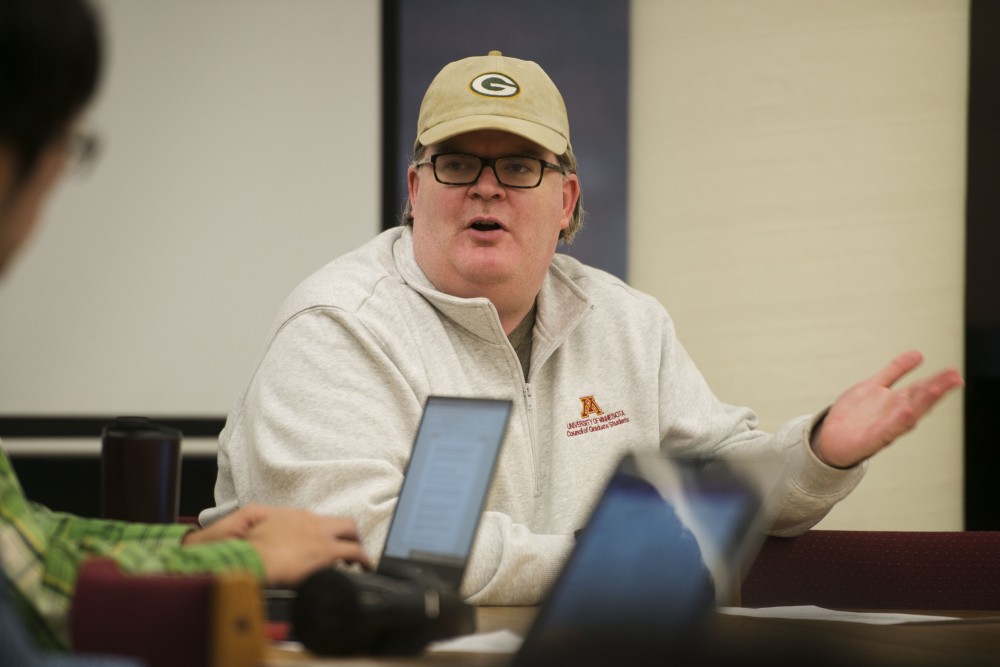 Scott Petty speaks during the Council of Graduate Students meeting on Monday, Nov. 26 in Saint Paul. 