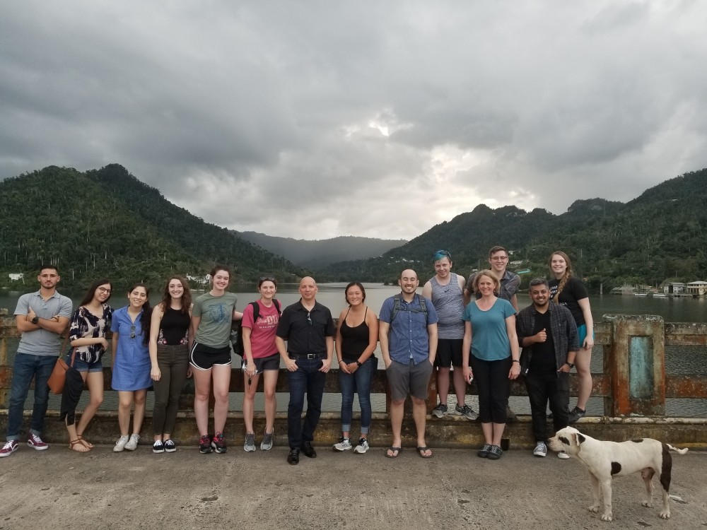 Members of the Global Convergence Lab on the Don Bocas Hydroelectric Dam in Utuado, Puerto Rico. 