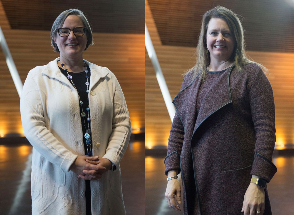 Katey Pelican, left, and Amy Kircher ,right, pose for a portrait at the launch of the Strategic Partnerships and Research Collaborative at the McNamara Alumni Center on Tuesday, Jan. 29. 