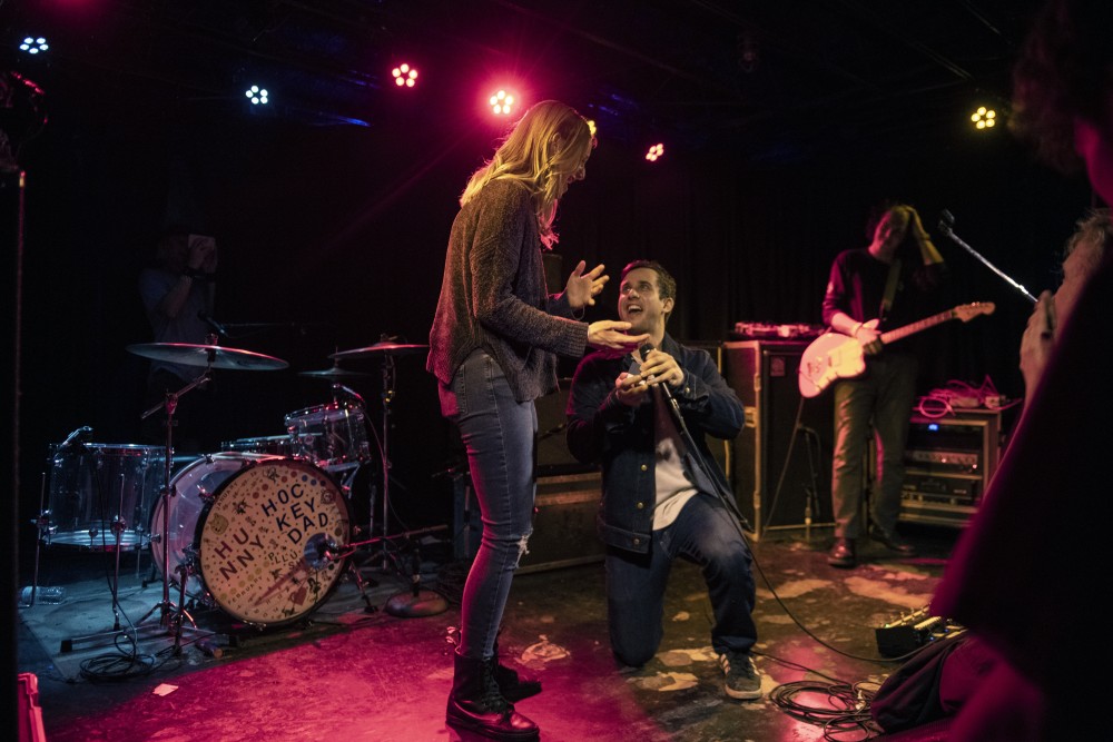 Victor Silva and Allexa Johnson get engaged on stage during Hockey Dads performance on Monday, Feb. 4 at 7th Street Entry in Minneapolis 