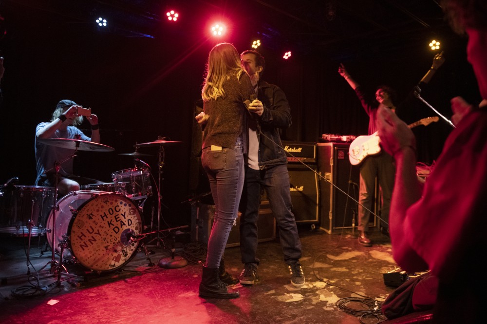 Victor Silva and Allexa Johnson get engaged on stage during Hockey Dads performance on Monday, Feb. 4 at 7th Street Entry in Minneapolis 