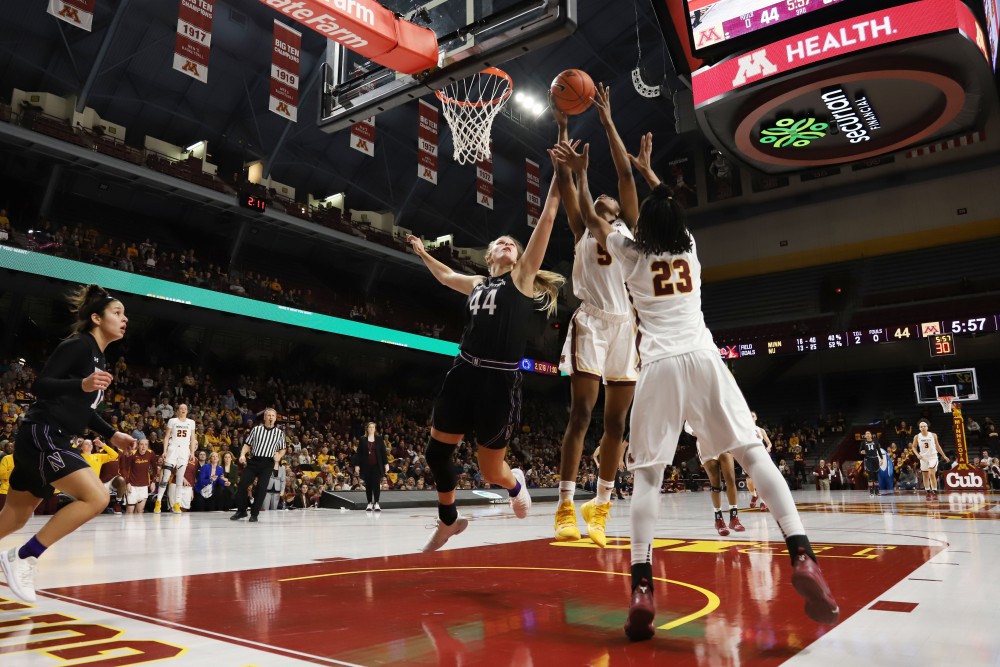 Taiye Bello shoots the ball during the game against Northwestern on Feb. 10, 2019 at Williams Arena in Minneapolis. The Gophers won 73-64.