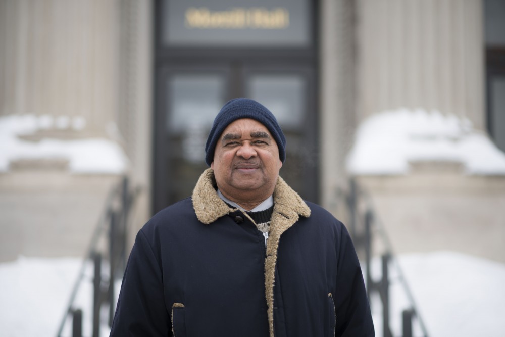 Horace Huntley, Ph.D., poses for a portrait outside of Morrill Hall, the site of the Morrill Hall takeover of 1969, on Monday, Feb. 25. The takeover, which Huntley was a part of, helped establish the department of African American and African Studies at the University. 