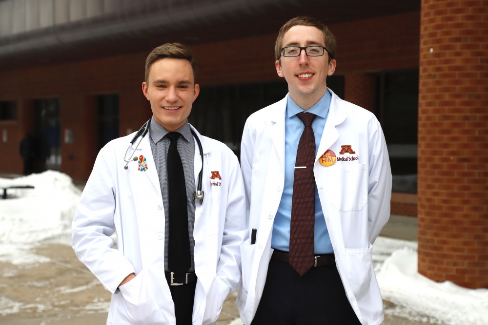 Medical students James Pathoulas and Kevin ODonnell pose for a portrait on Feb. 22 on campus. The two are part of an effort to ban conversion therapy in Minnesota. 