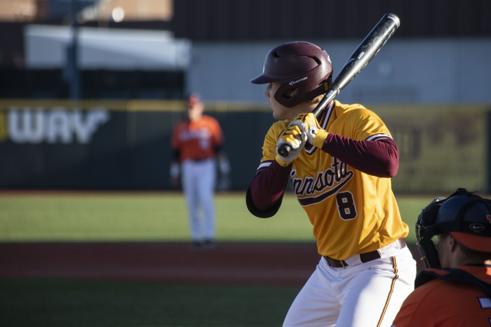 Andrew Wilhite waits for the pitch during the game against Illinois on Sunday, April 14 at Siebert Field. 