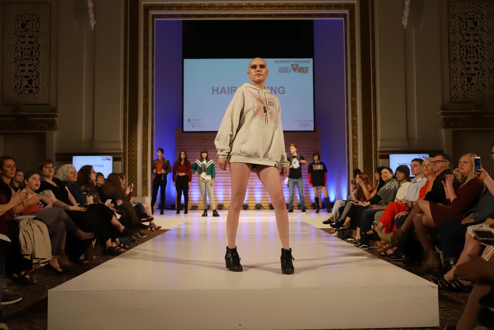 A model walks on the runway for the Catwalks for Water Aveda fashion show on Saturday, April 20 in Minneapolis.