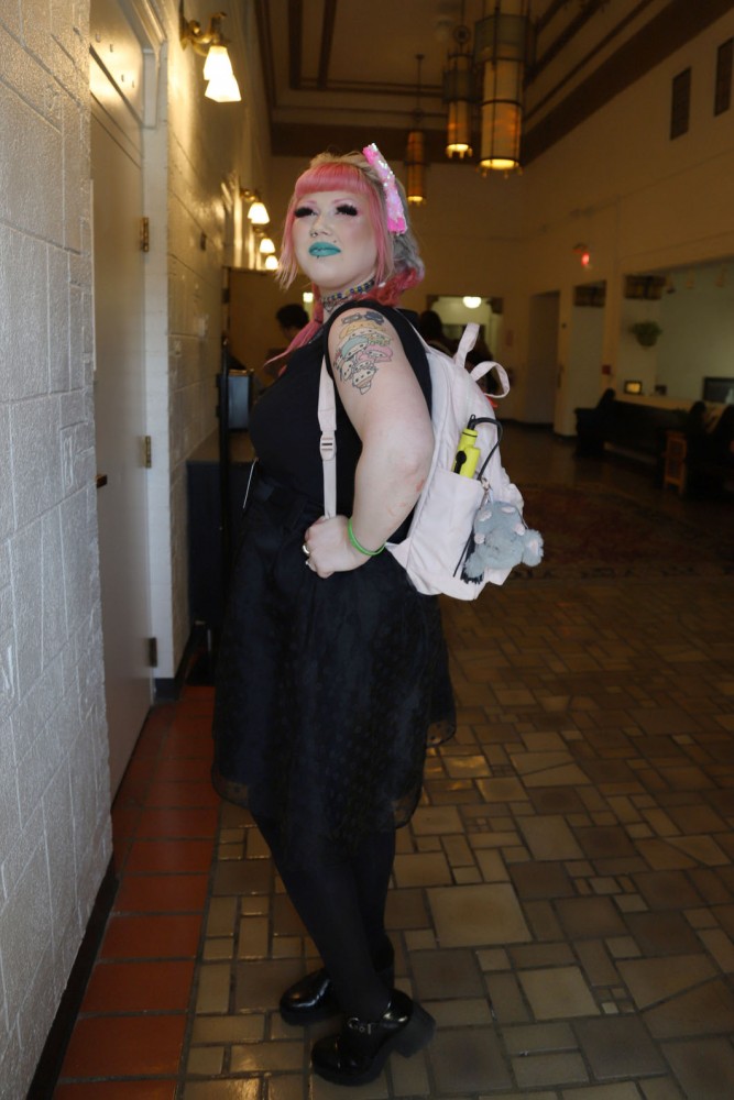 Vanessa Carberry describes her style has goth meets Kawaii at the Aveda fashion show on April 20.