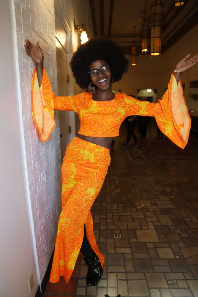 Jeilah describes her style as afro vintage at the Aveda fashion show on April 20.