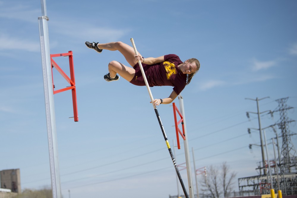 Junior Lexi Kiefer practices the pole vault at the Minnesota Track & Field Stadium in Minneapolis for the Gopher womens Twilight Meet on Wednesday, April 24. 