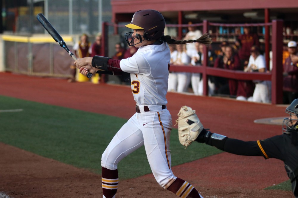 Makenna Partain attempts to hit the ball at the Jane Sage Cowles Stadium on Friday, April 26.