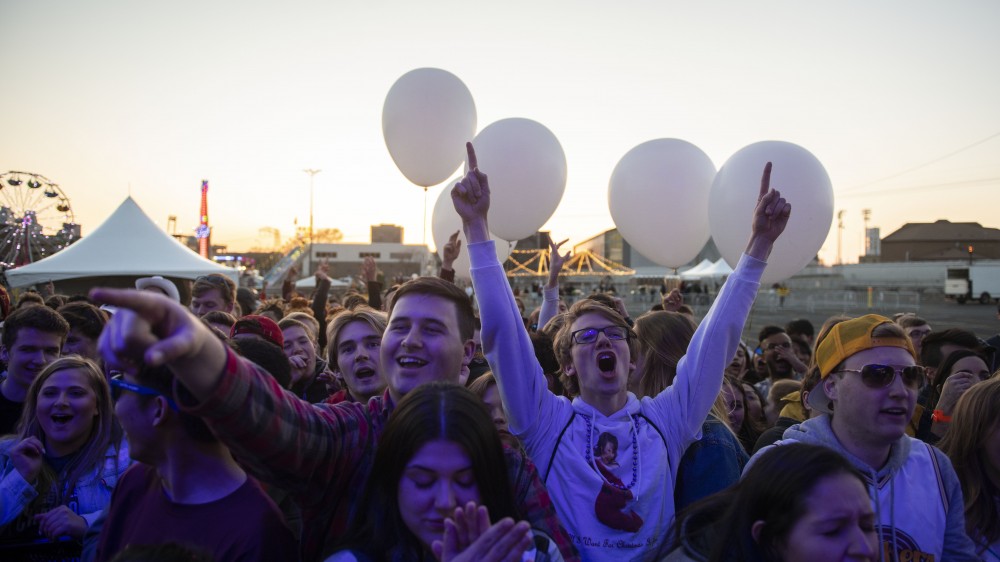 Spring Jam attendees cheer as they wait for Jay Rock to perform on Saturday, April 27 at the University of Minnesota. 