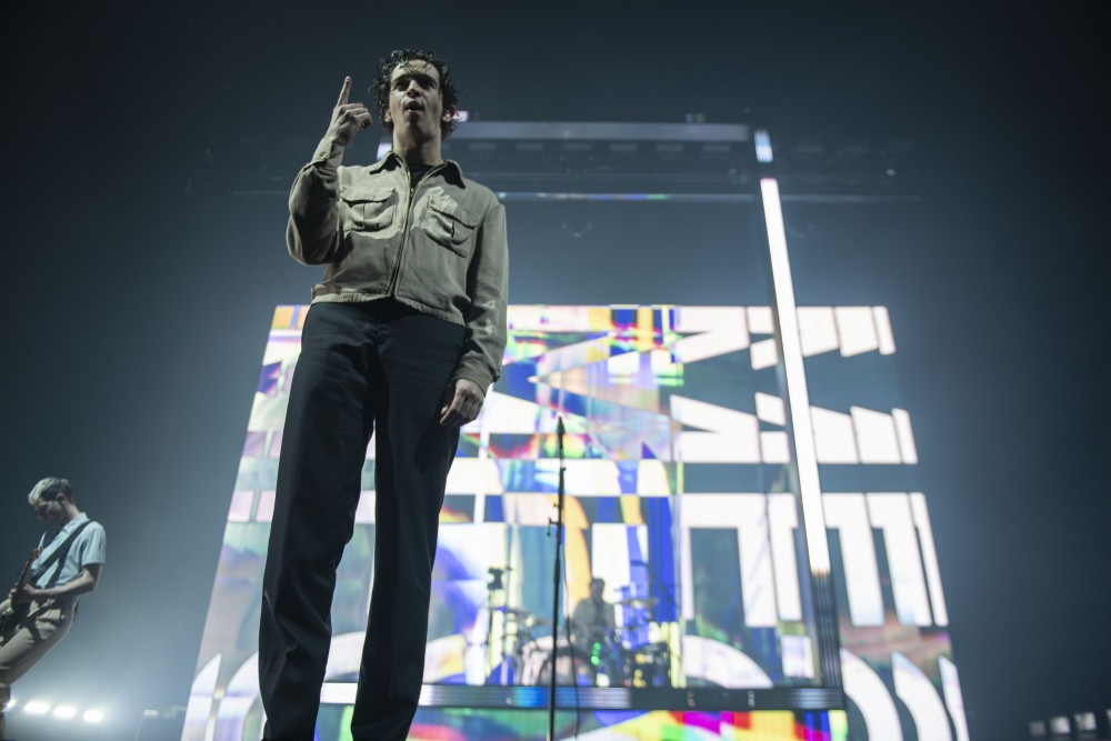 Matty Healy of The 1975 looked to the crowd as he walked on stage on Tuesday, May 7 at The Armory in Minneapolis. The 1975 played a sold out show. 