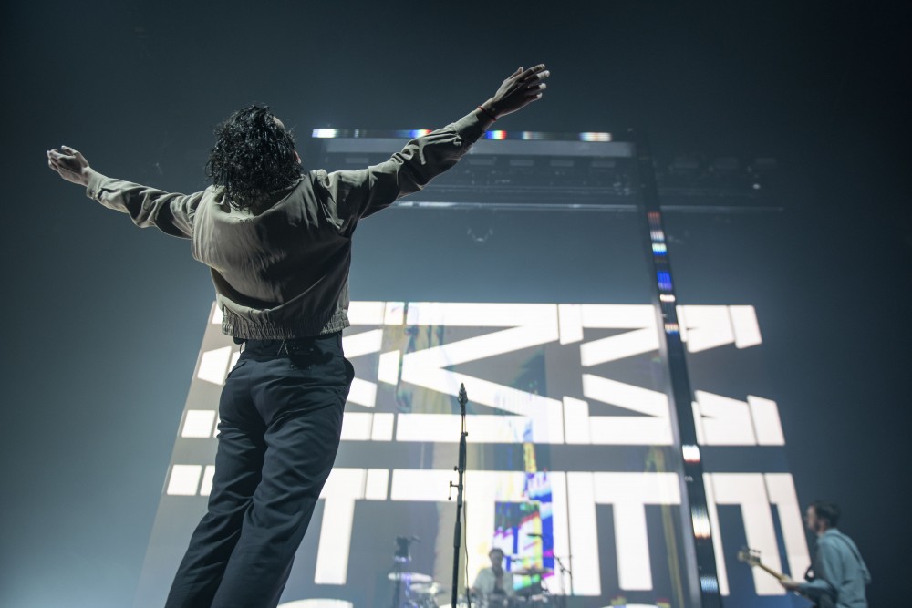 Matty Healy of The 1975 listened to the music as he came on stage on Tuesday, May 7 at The Armory in Minneapolis. The 1975 played a sold out show. 