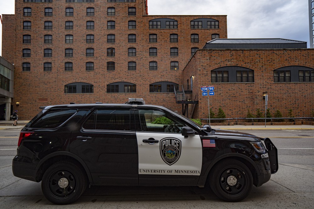 A University of Minnesota Police car is parked outside of the Graduate Hotel on East Bank on Thursday, June 21. 