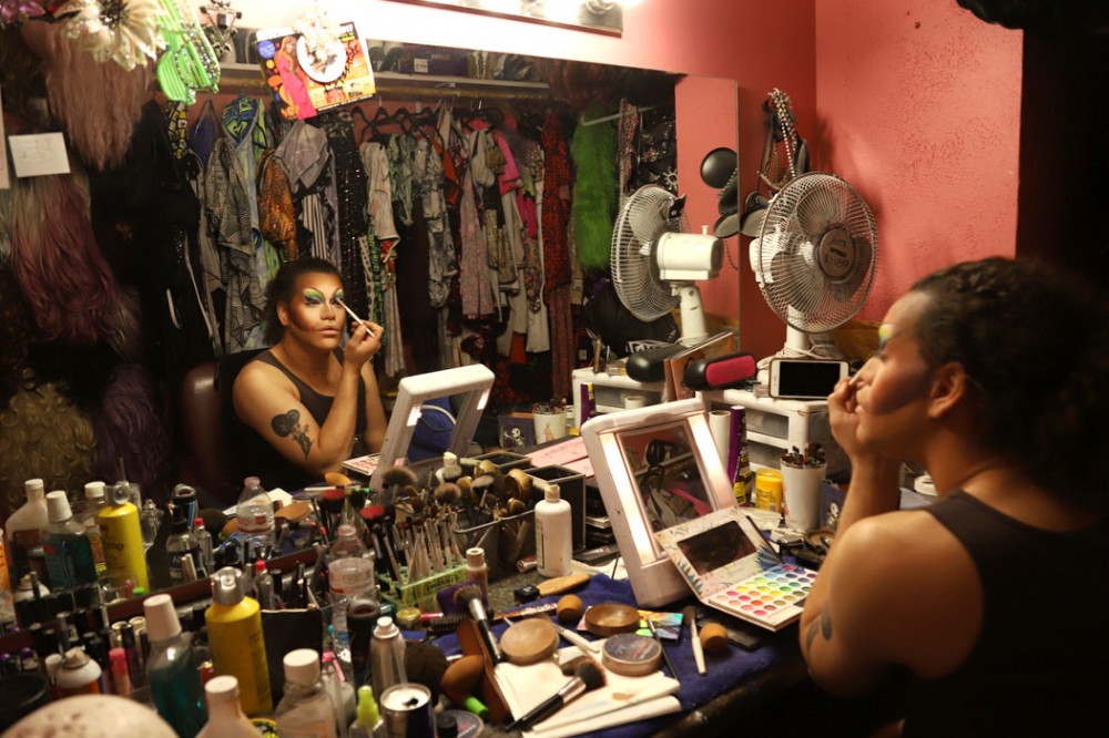 Anita Rivera gets ready in the dressing room at the Gay 90s in Minneapolis on Friday, June 20. Rivera says the secret to drag is making cheap things look expensive.