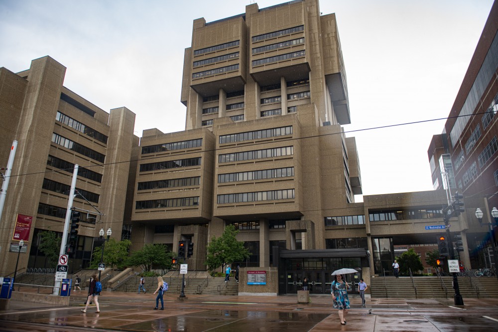 University Medical School buildings are seen from Washington Avenue during a rain storm on Tuesday, July 16.