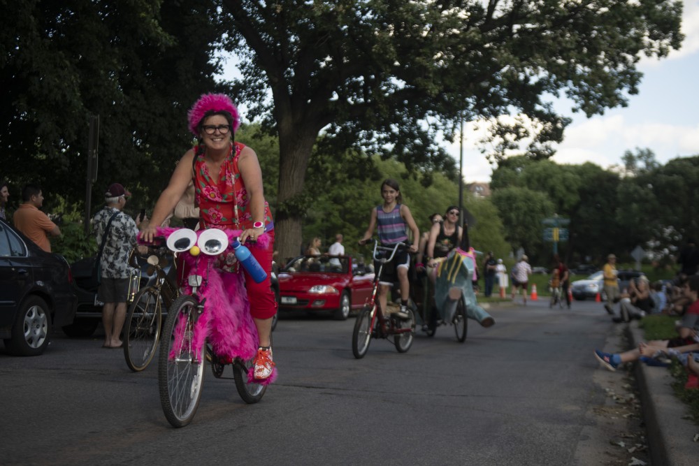 Art bikes lead the ArtCar and ArtBike Parade on Saturday, July 27 at Lake Harriet in Minneapolis. 