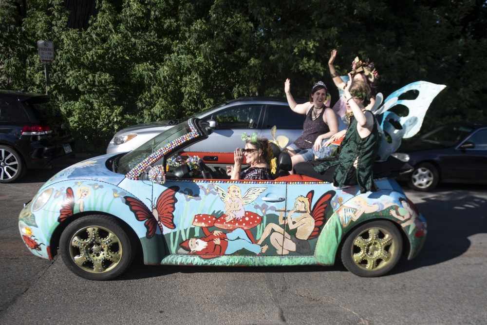 An art car drives through the ArtCar and ArtBike Parade on Saturday, July 27 at Lake Harriet in Minneapolis. 