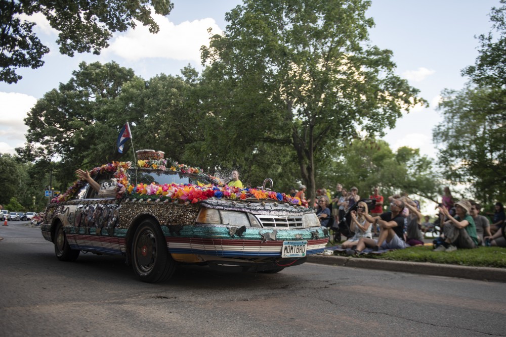 An art car drives through the ArtCar and ArtBike Parade on Saturday, July 27 at Lake Harriet in Minneapolis. 