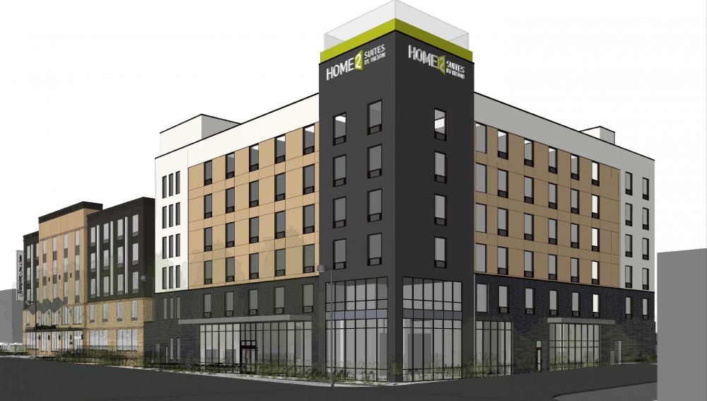 A rendering of Home2 Suites at 2800 University Ave. SE, a new hotel in Prospect Park.
