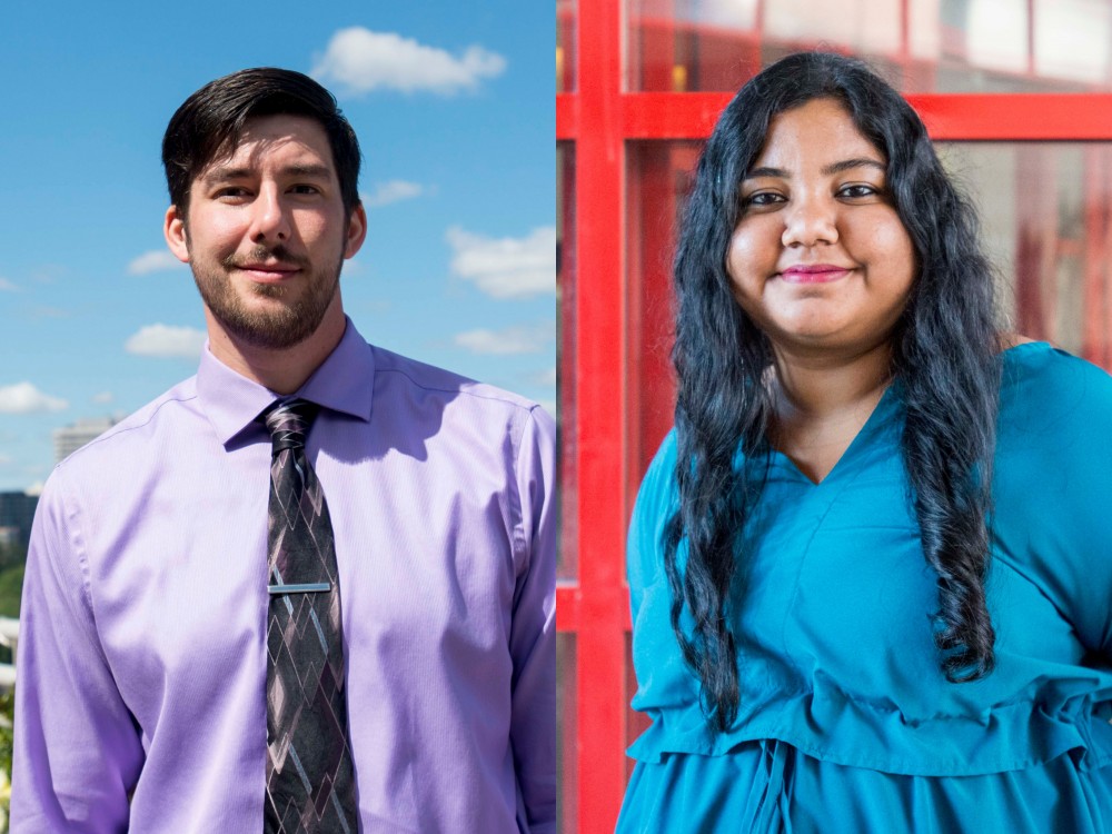 Josh Clancy, left, President of Professional Student Government, and Kriti Agarwal, right, President of the Council of Graduate Students pose for portraits on Wednesday, Sept. 4.