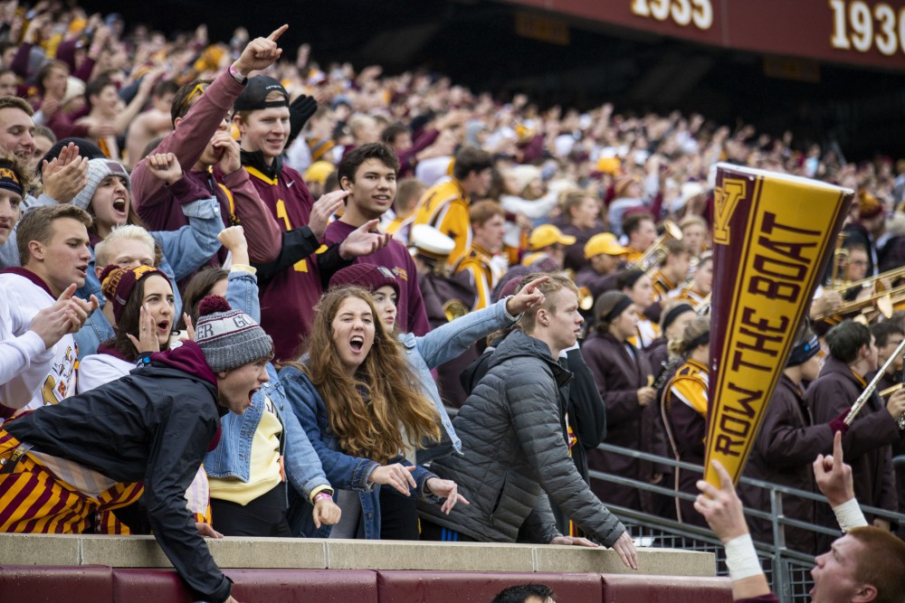 Fans cheer at TCF Bank Stadium on Saturday, Oct. 5, 2019. The Gophers defeated Illinois 40 to 17 to bring their record to 5-0. (Jasmin Kemp / Minnesota Daily)